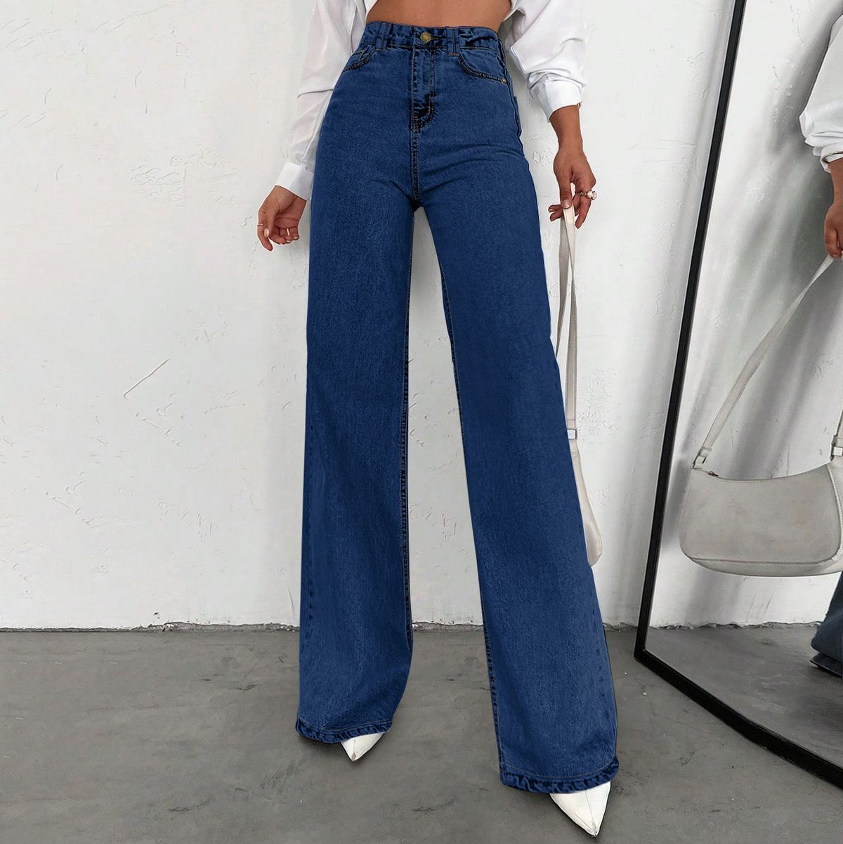 Vintage High-Waisted Straight Leg Jeans For Women – Classic Blue Denim Pants (XS-XXL, No Belt Needed)_mkmklike.com