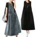 Washed Ground White Sleeveless Denim Dress With Double Pockets Round Neck Vest Skirt, Loose And Belly Covering Long_mkmklike.com
