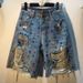 Women's Colorful Rhinestone Beaded Ripped Denim Shorts Street Style Handmade Embellishments Frayed Edges_mkmklike.com