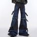 Men's Clothing Retro Multi Pocket Overalls Men's Vibe Design Loose Straight Jeans Wide Leg Mopping Trousers Trendy_mkmklike.com