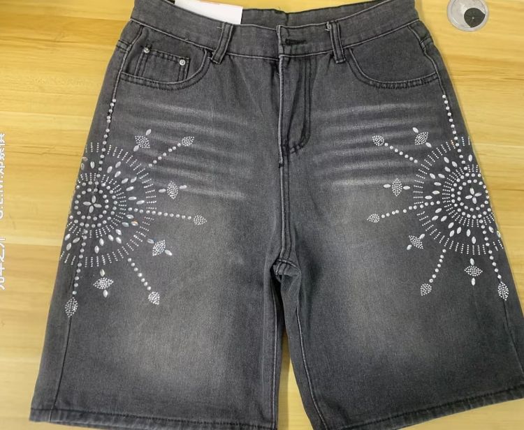Men's Clothing Personality Trend Street Rhinestone Decorated Denim Shorts Men's High Street Niche All Match_mkmklike.com