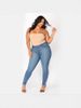 Stretchy High Waist Women's Jeans - Plus Size Skinny Denim Pants With Comfortable Mid-Rise Fit - Classic Blue & Black Washed Cotton Blend For Casual_mkmklike.com