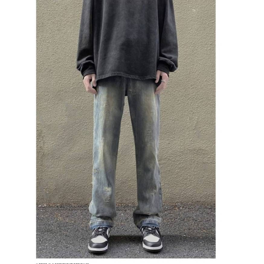 Men's Clothing High Street Jeans For Men High Street Jeans - Relaxed Fit, Straight Leg, Vintage Style, Trendy & Unique Design, Polyester Fabric, Blue_mkmklike.com