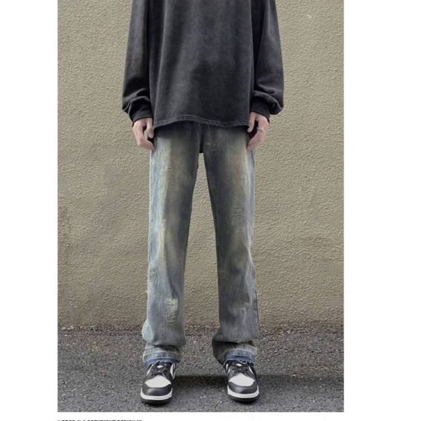 Men's Clothing High Street Jeans For Men High Street Jeans - Relaxed Fit, Straight Leg, Vintage Style, Trendy & Unique Design, Polyester Fabric, Blue_mkmklike.com