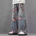 "Men's Peony Jacquard Jeans – Vintage Washed Straight-Leg With Subtle Flare (Retro Summer Style, Breathable & Stylish)"_mkmklike.com