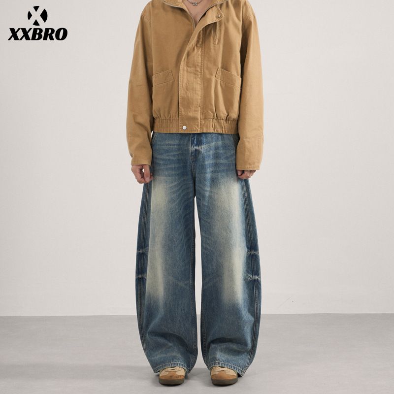 Men's Clothing Men's Retro Barn Style Washed Distressed Straight Leg Jeans Tie Dye Wide Leg Pants Curved Knife Loose Fit_mkmklike.com