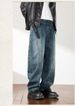 Retro High-Waisted Wide Leg Jeans For Men Blue Washed Distressed Loose Straight Leg High Street Trendy_mkmklike.com