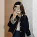 2026 Autumn New High-End Elegant Vintage Plaid Patchwork Jacket Navy Corduroy Coat For Women Spring_mkmklike.com