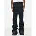 Men's Coated Waxed Flared Jeans – High Street RO Style, Relaxed Fit With Slight Stretch & Distressed Hem (Black, S-XXXL)_mkmklike.com