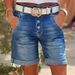 K Women's Stretch High Waisted Denim Women's Rolled Edge Mid Length Pants_mkmklike.com