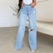K Women's Jeans Long High Waisted Ripped Edge European And American Style Comfortable Wide Leg Pants_mkmklike.com