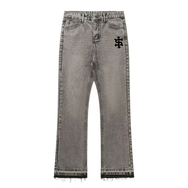Men's Clothing Men's Washed Vintage Denim Jeans With Washed Hem And Tassel Color Blocking, S Style Combination._mkmklike.com