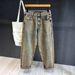 Retro Yellow Mud Dyed Harem Jeans For Men Loose Straight Leg Casual Long Trousers Spring Autumn Trendy Versatile_mkmklike.com