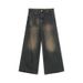 Men's Niche Worn And Distressed Retro Washed Straight Jeans Loose Versatile Wide Leg Floor Length Trousers For Autumn_mkmklike.com