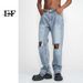 EF JEANS | 2023 New Product, Korean Version Of Straight Tube Ripped Casual Trousers Zipper Design Slim Jeans For Men And Women_mkmklike.com