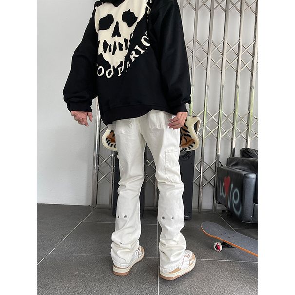 Nordmann American High White Jeans For Men, Design Sense, Floor-Length Casual Pants, Trendy Brand, Loose Straight-Leg, Vibe_mkmklike.com