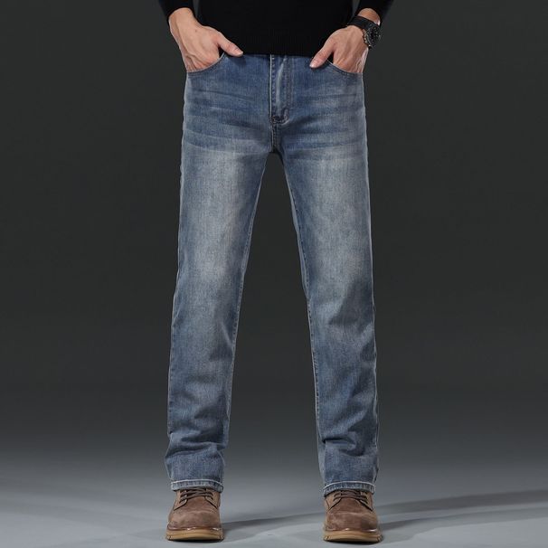 Spring And Autumn Jeans 2025 New Men's Loose Elastic Straight Leg Business Casual Long Pants_mkmklike.com