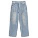 New Trendy Brand AC Gradient Silver Coated Jeans Washed Vintage Distressed American Style Unisex Straight Pants_mkmklike.com