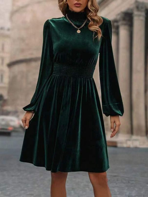 New women's velvet long-sleeved fashion dress_mkmklike.com