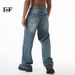 EF JEANS | 2024 New American High Street Washed Pattern Mid-fold Line Trend Loose Wide-leg Jeans Men_mkmklike.com