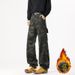 High Street Straight Jeans Men's Beveled Camouflage Logging Fleece Thickened Casual Long Pants_mkmklike.com