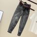 Summer Ripped Jeans High Waist Loose Fit Slimming Dad Style Korean 2026 Carrot Cropped Harem Versatile Women's Denim_mkmklike.com