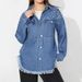 Women's Clothing Distressed Denim Jacket With Beaded Embellishments - Oversized Fit, Long Sleeve, Casual Streetwear For Women (Light Blue, Dark Blue)_mkmklike.com