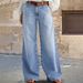 mid Rise Stretch Wide Leg Jeans for Women Casual Cotton Denim with Front And Back Pockets European And American Style_mkmklike.com