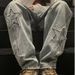 Men's Distressed Denim Trousers Loose Straight Fit American High Street Style Trendy All Match Star Design_mkmklike.com