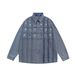 Men's Clothing Retro Design Plaid Floral Heavy Embroidery Denim Long Sleeved Shirt Loose Casual Couple Shirt_mkmklike.com