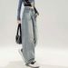 American Retro Ripped Jeans For Women, Summer 2026, Petite Straight Loose Floor-length Wide-leg Pants_mkmklike.com