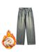 Men's Fleece-Lined Vintage Jeans – High Street Loose Fit Straight Leg Pants With Slight Flare For Winter_mkmklike.com