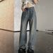 -Inspired Wide Leg Jeans For Women - Glam Rhinestone Embellished High Waist Flared Denim Pants With Vintage Wash_mkmklike.com