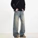 Vintage Washed Distressed High Waist Straight Leg Jeans For Men & Women - Retro Blue, Classic Comfort & Timeless Style_mkmklike.com