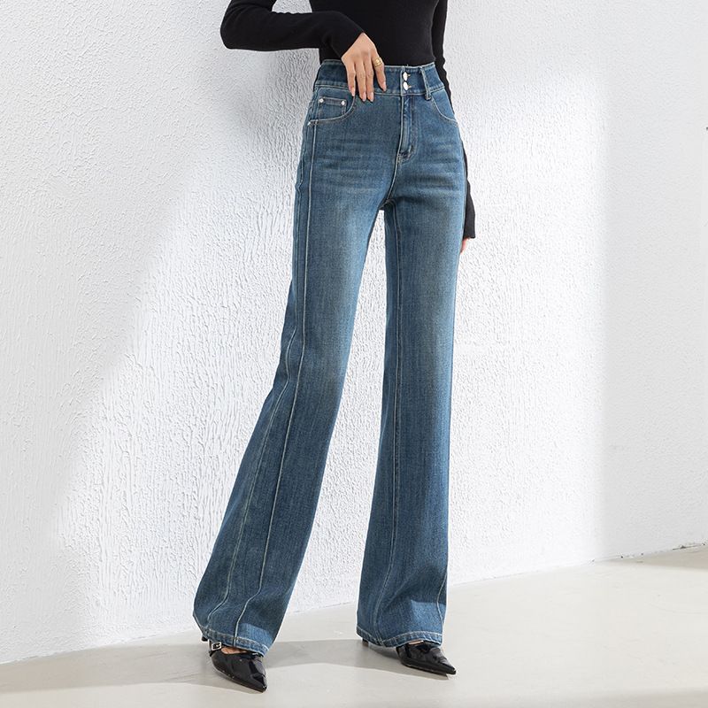 High-Waisted Stretch Flare Jeans For Women - 4-Way Elastic Bootcut Denim Pants (Long, Slim Fit, Korean Style)_mkmklike.com
