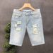 Men's Summer Thin Ripped Denim Shorts Trendy Brand Handsome Straight Slim Fit All Match Beggar Pants_mkmklike.com