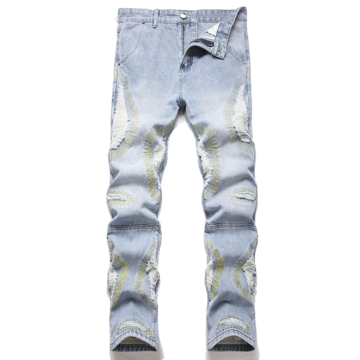 Ripped Jeans New Style Youth Men's Mid Waist Slim Street Style Straight Skinny Pants_mkmklike.com