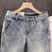 Men's Slim Fit Light Blue Jeans - Trendy Stretch Ankle-Length Casual Pants (Blue/Black, 28-36) Distressed Wash Effect_mkmklike.com
