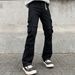 Men's Black Cargo Jeans - Streetwear Workwear Pants With Utility Pockets | Relaxed Straight Fit | Distressed & Washed Denim_mkmklike.com