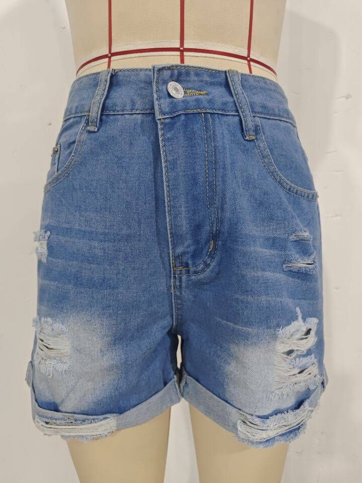 K Streetwear Trendsetter Distressed Straight-leg Pants Women's Denim Shorts_mkmklike.com
