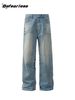 Men's Clothing Retro Washed Cat Whisker Clean Fit Straight Wide Leg Jeans Trendy Men And Women Loose Casual Trousers_mkmklike.com