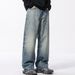 Trendy Washed Straight-Leg Jeans For Men American Style Loose Wide-Leg Pants High Street Floor-Length Trousers_mkmklike.com