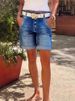 K Women's Stretch High Waisted Denim Women's Rolled Edge Mid Length Pants_mkmklike.com
