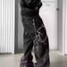 Men's Textured Lightning Embroidered Straight Leg Jeans High Street Slimming Trousers Trendy Brand Loose Wide Leg Floor Length_mkmklike.com