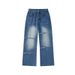 Men's Clothing Slimming Wide Leg Straight Leg Jeans Frayed Hem Casual Flowy Versatile Denim Jeans For Men And Women_mkmklike.com