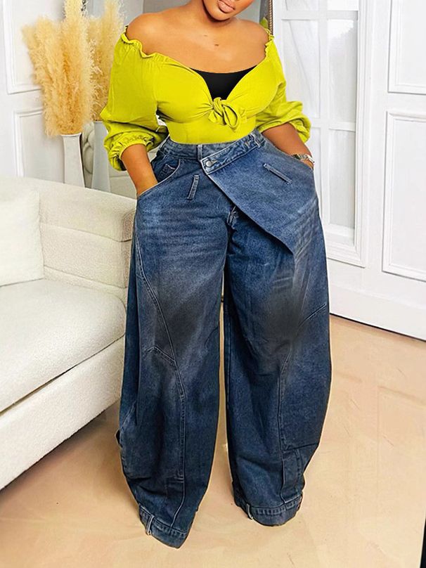 Vintage Distressed Washed Denim Jeans For Women Reverse Waistbands Available On Marketplaces_mkmklike.com