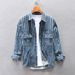 Loose Shoulder Casual Printed Striped Men's Denim Shirt Jacket_mkmklike.com