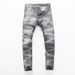 High Street Fashion Men's Jeans Vintage Gray Washed Ripped Patch Paint Trendy Slim Fit Skinny Pants_mkmklike.com