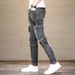 Men's Distressed Print Skinny Jeans – Vintage-Inspired Patchwork Denim Pants With Mid-Rise Fit & Stretch Comfort (Dark Grey, 28-38)_mkmklike.com