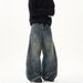 Men's Clothing Retro Distressed Rubbed Color Exposed Stitching Scimitar Jeans For Men And Women New Loose Straight Washed Pants_mkmklike.com